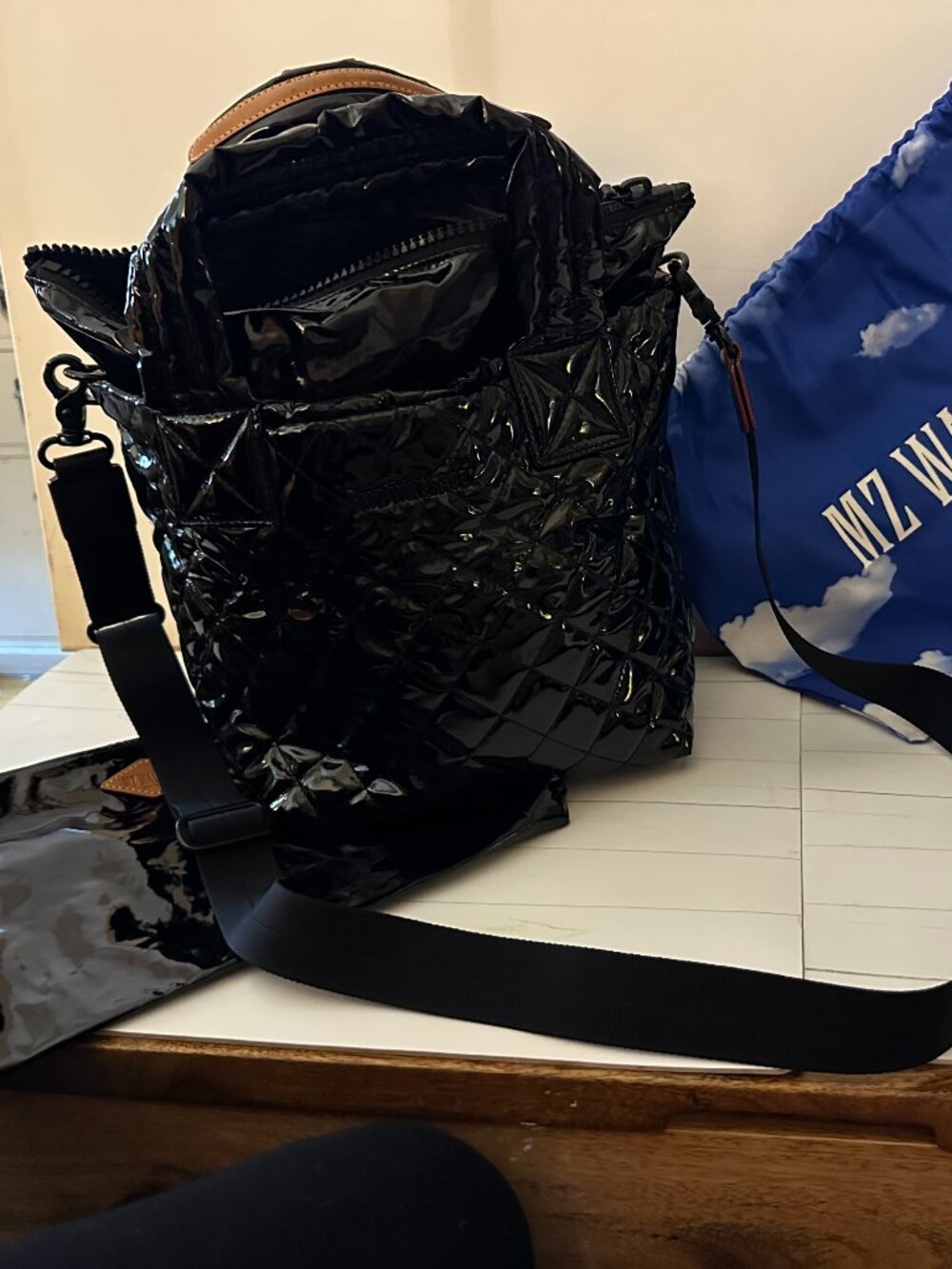 MZ Wallace Mini Metro Tote Deluxe Black Lacquer Patent Quilted Like New